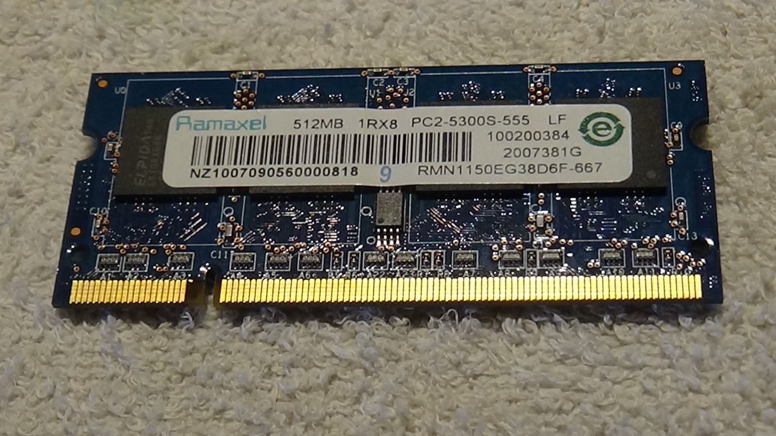 Ramaxel 512MB 1Rx8 PC2-5300S-555 LF 100200384 2007381G NZ1007090560000818 9 R