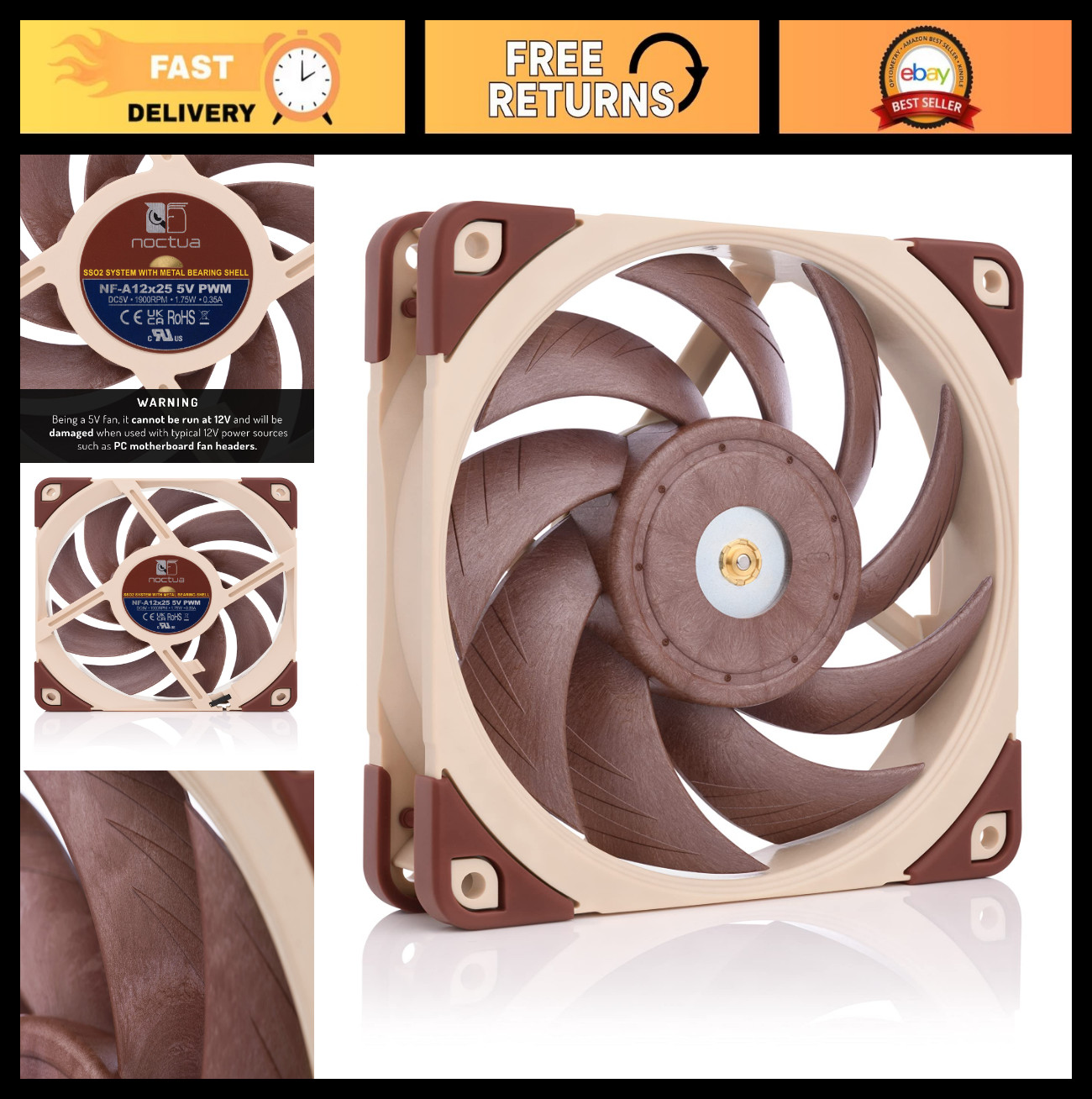 High-Performance 120mm Quiet Fan, 5V PWM, USB-A Power, Low Noise, 1900RPM