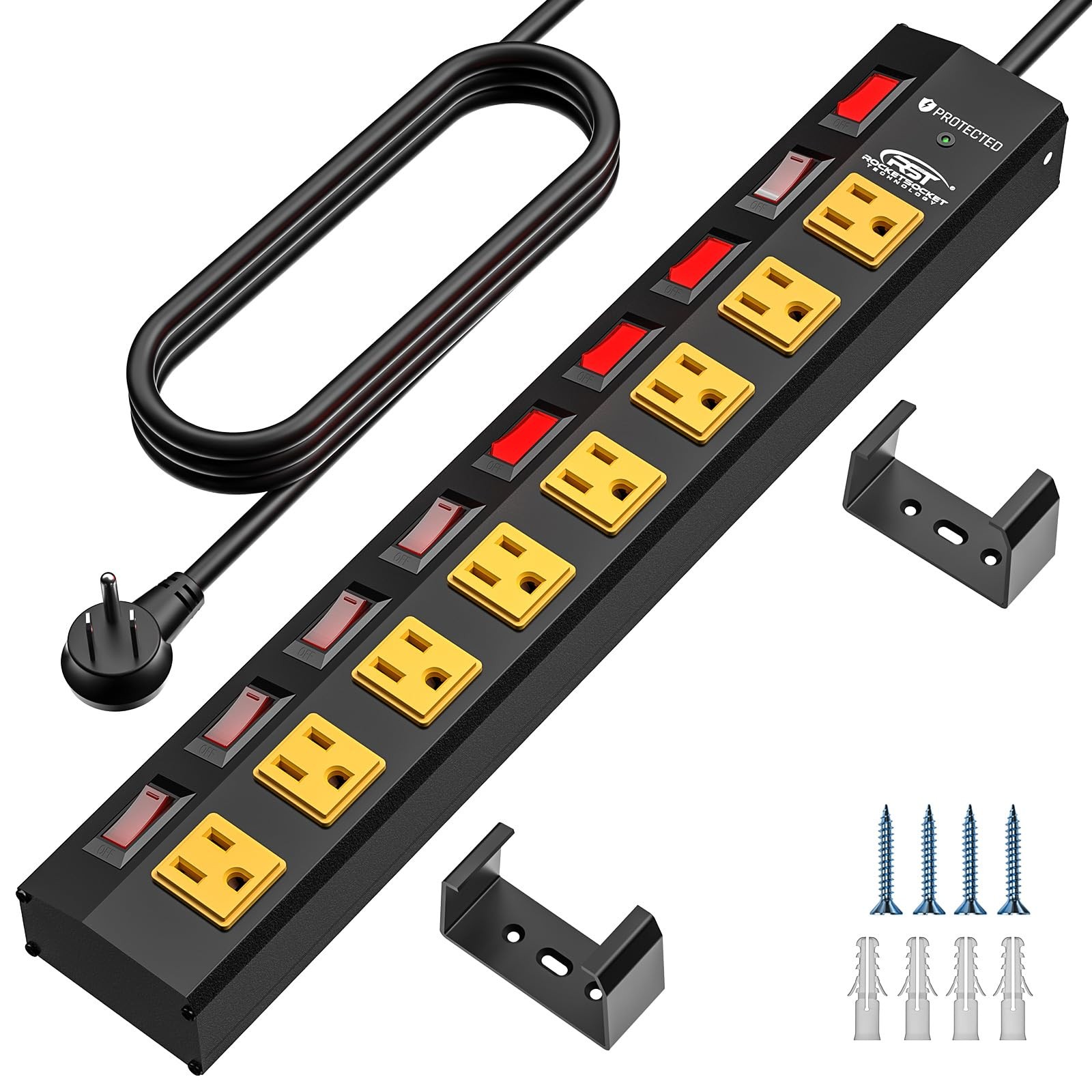 8-Outlet Metal Power Strip w/ Individual Switches 15A 1875W 6FT Cord Surge