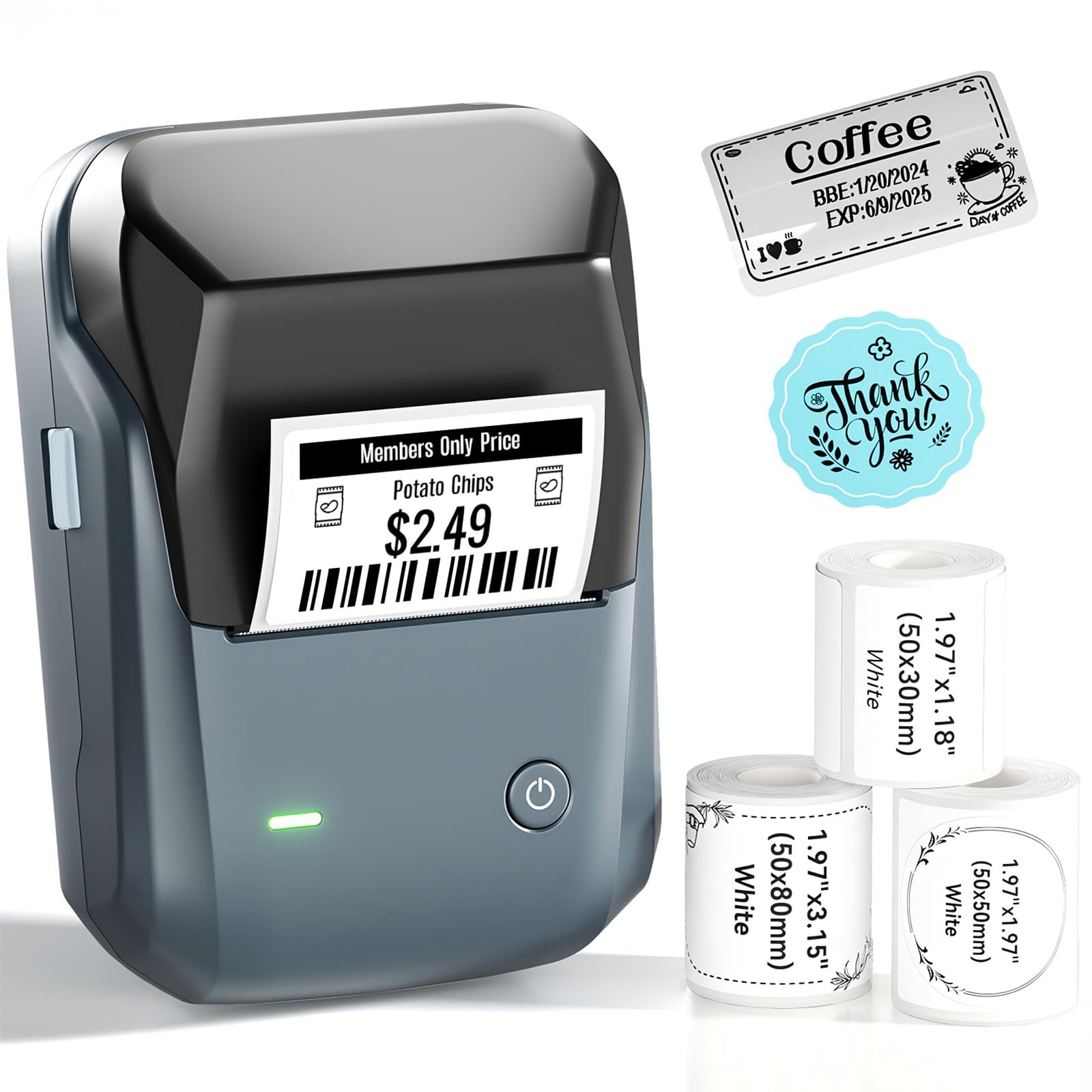 B1 2 Inch Thermal Label Maker with 3 Tapes for Phones & PC, Blue