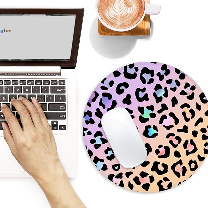 Leopard Print Round Mouse Pad Cute Animal Print Desk Accessories Office Decor