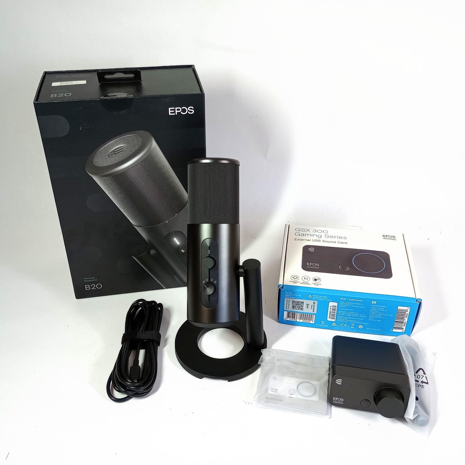 Sennheiser EPOS B20 Grey Streaming Mic + GSX 300 USB Sound Card Bundle Unused