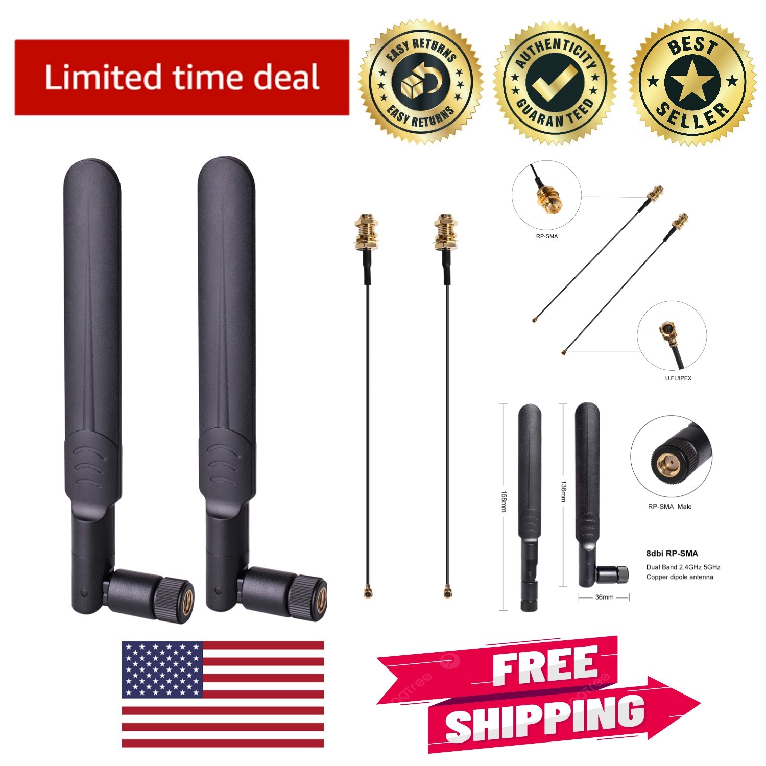 Versatile Dual Band WiFi Antenna 8dBi Gain - Ideal for Gaming and Streaming