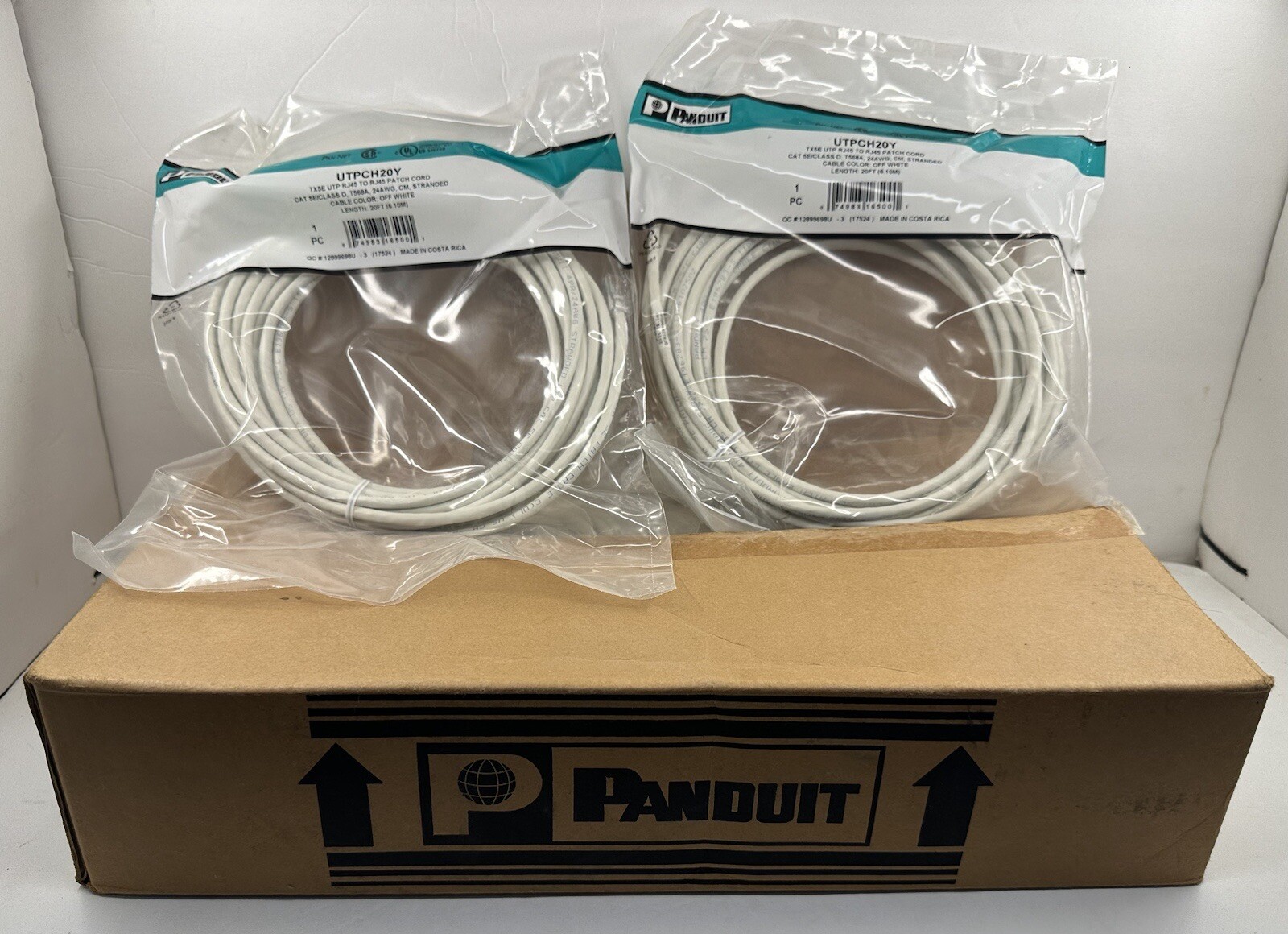Box of 10  - Panduit UTPCH20Y 20’ , White, Patch Cord, Cat 5e