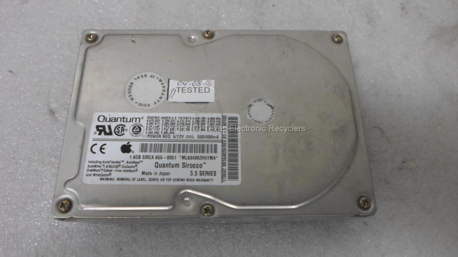 Quantum Apple 655-0351 1700AT SR16A02H Rev 01-A SR17A011 Rev 01-E 1.6GB IDE HDD
