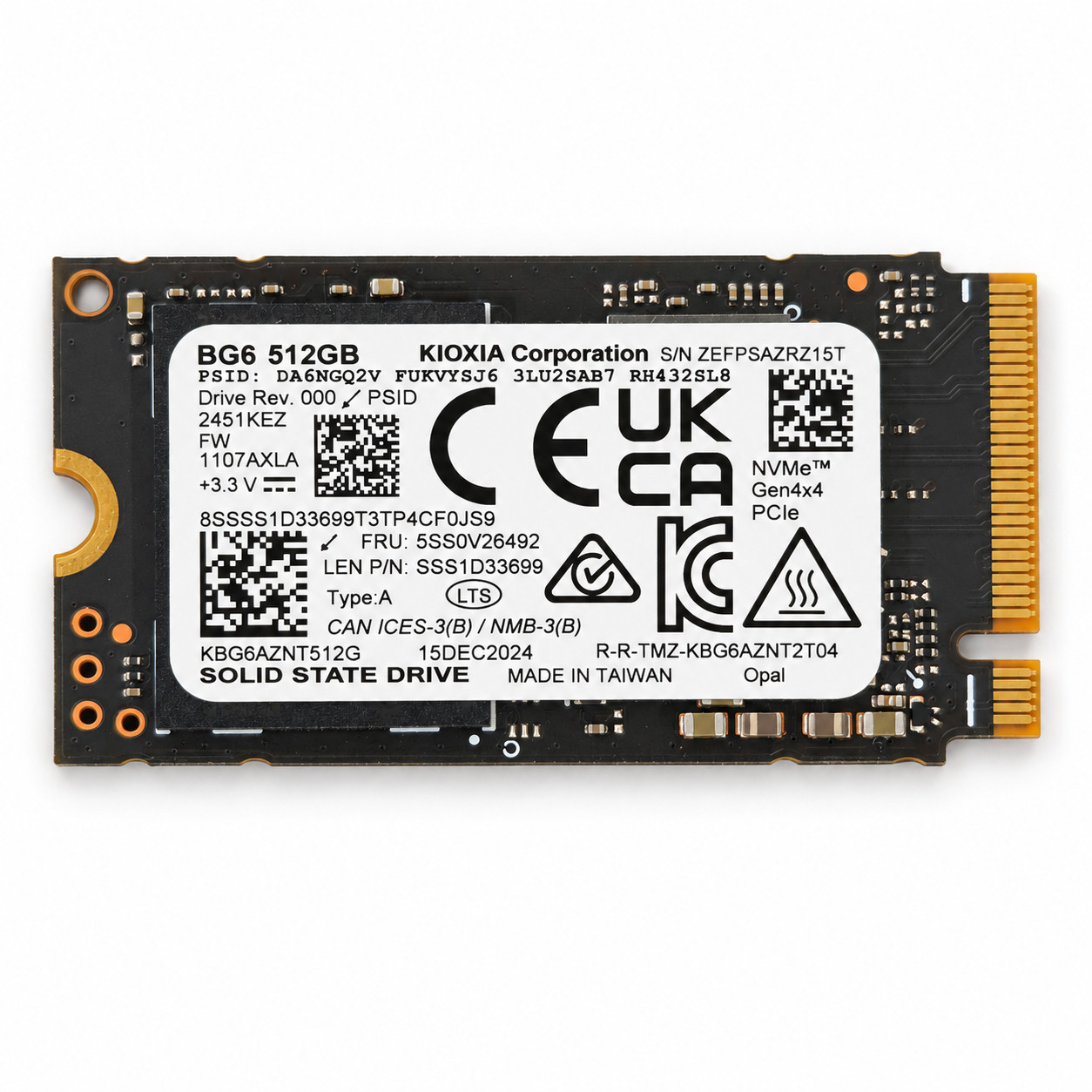 KIOXIA BG6 512GB M.2 2242 NVMe PCIe Gen4 x4 SSD Lenovo 5SS0V26492 100% Health