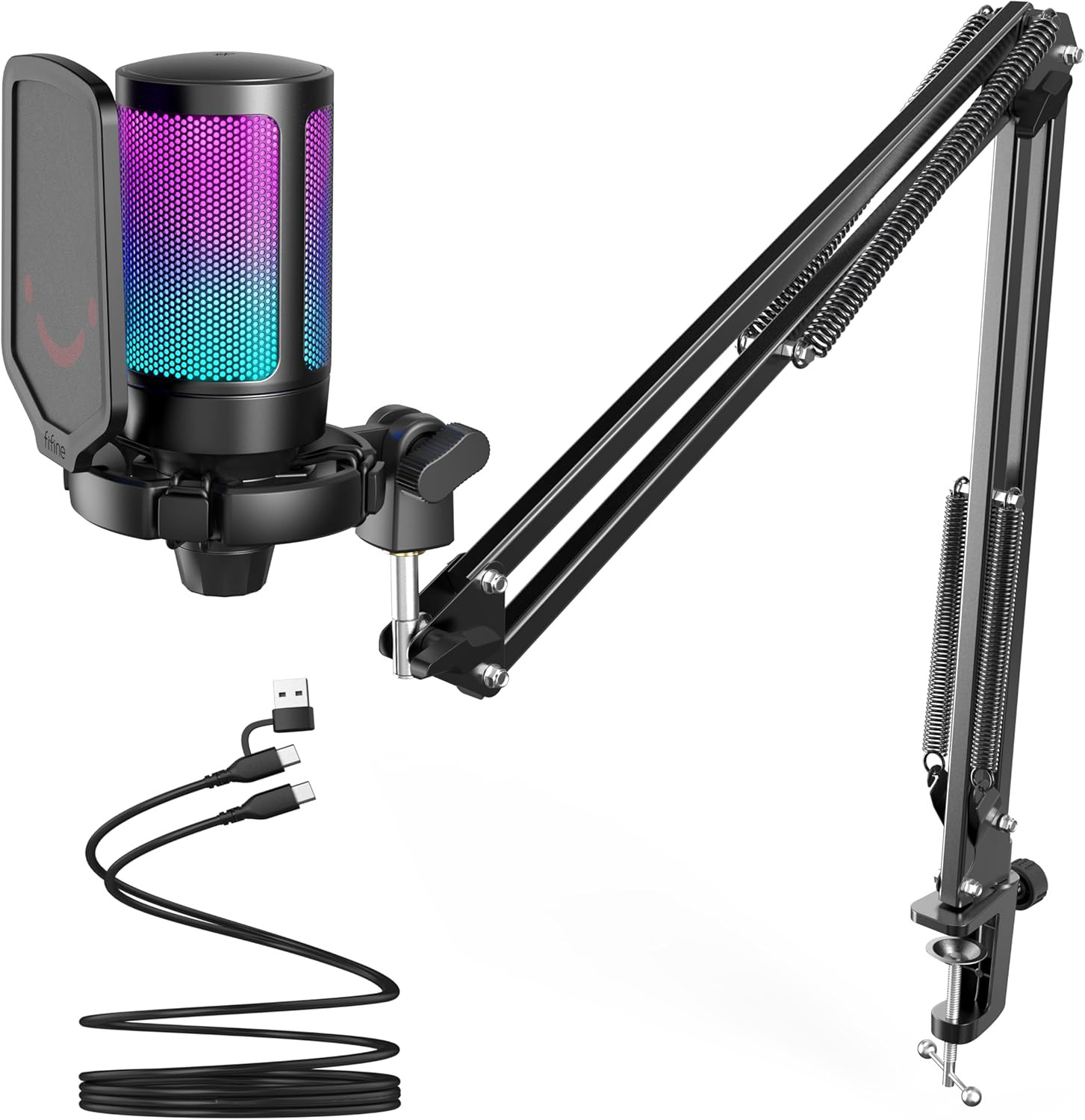 Gaming PC USB Microphone, Podcast Condenser Mic with Boom Arm, Pop