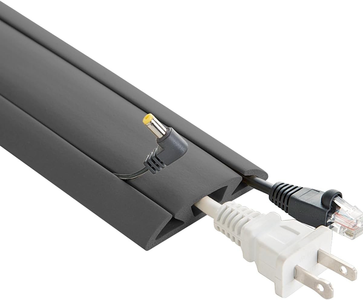 3-Channel Cord Protector and Concealer for Floor 5FT Dark Gray Cable Cover NEW