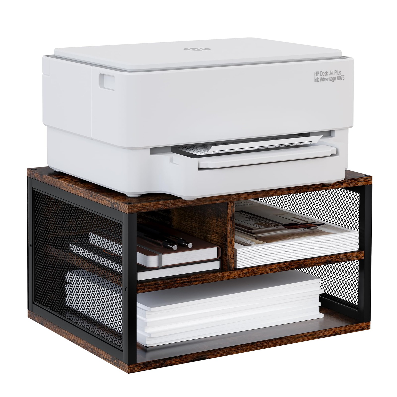 Wooden Printer Stand with Storage,Multi-Functional 2-Tier Paper Organzier She...