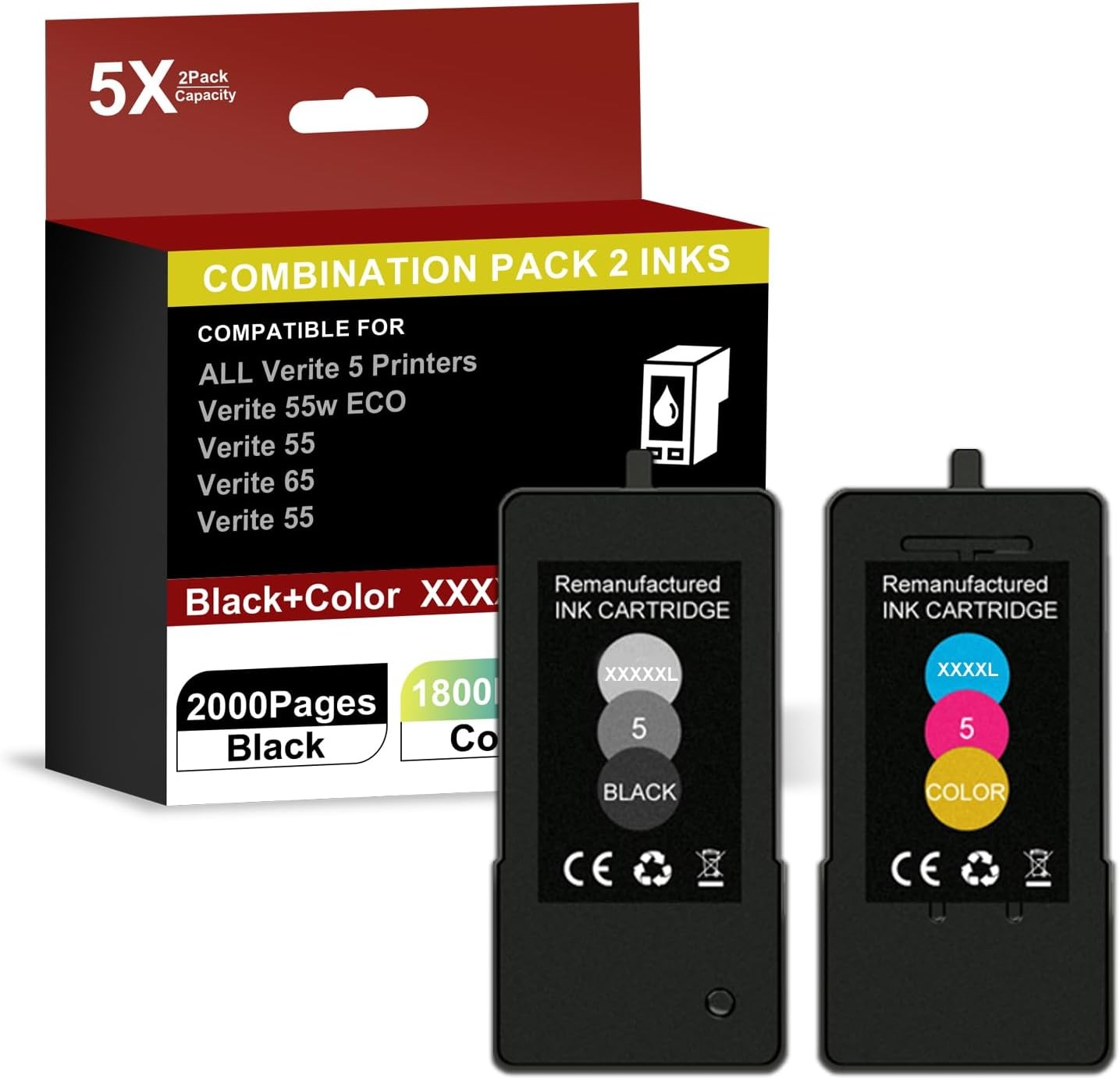 Verite 5 Ink Cartridge 2 Pack Black Color High Capacity