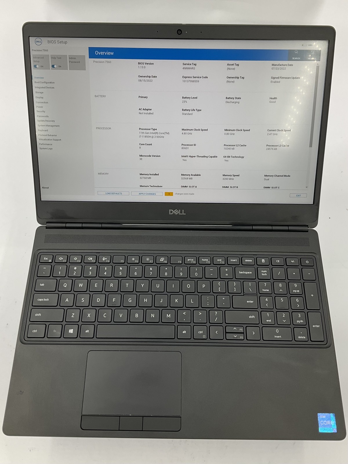 Dell Precision 7560 15.6" Core i7-11850H 512GB 32GB Win 11 Pro T2100