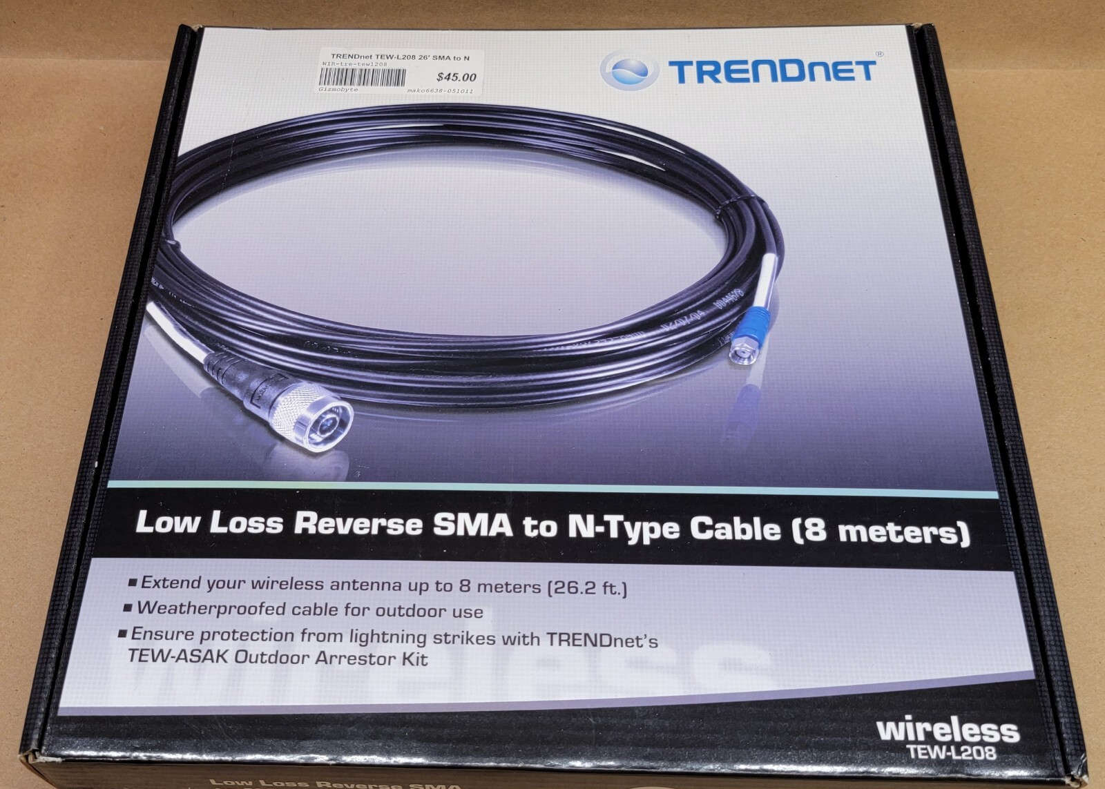 New TRENDNET TEW-L208 Reverse SMA TO N-TYPE CABLE, 8 METERS 