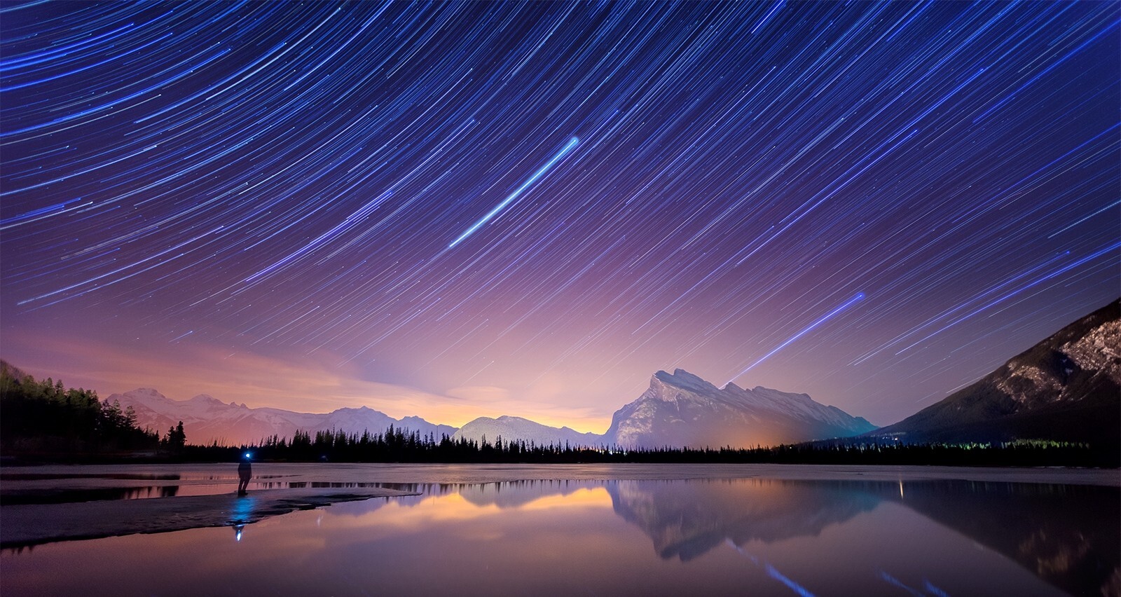 Landscape long exposure starry night lake banff national Custom Gaming Mat Desk