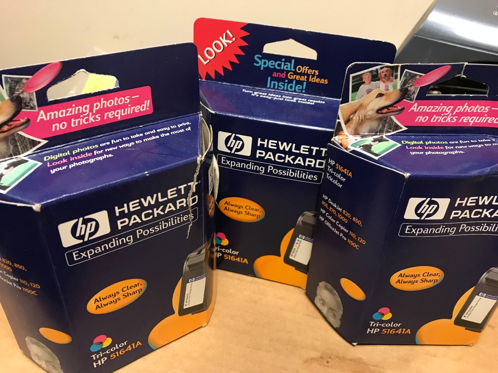 LOT OF THREE GENUINE HP TRI-COLOR HP 51641A CARTRIDGES NEW IN SEALED  - Savings
