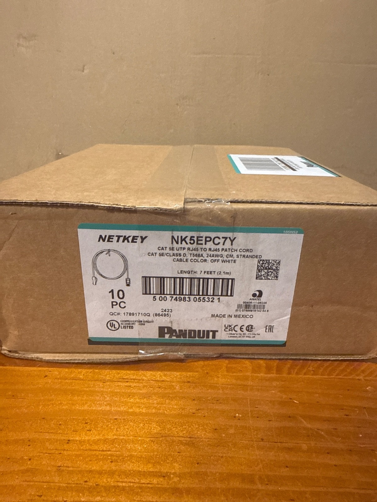 NEW 10 Pack Panduit NK6PC7Y Cat 6 UTP RJ45 7' Off White Patch Cord T568B
