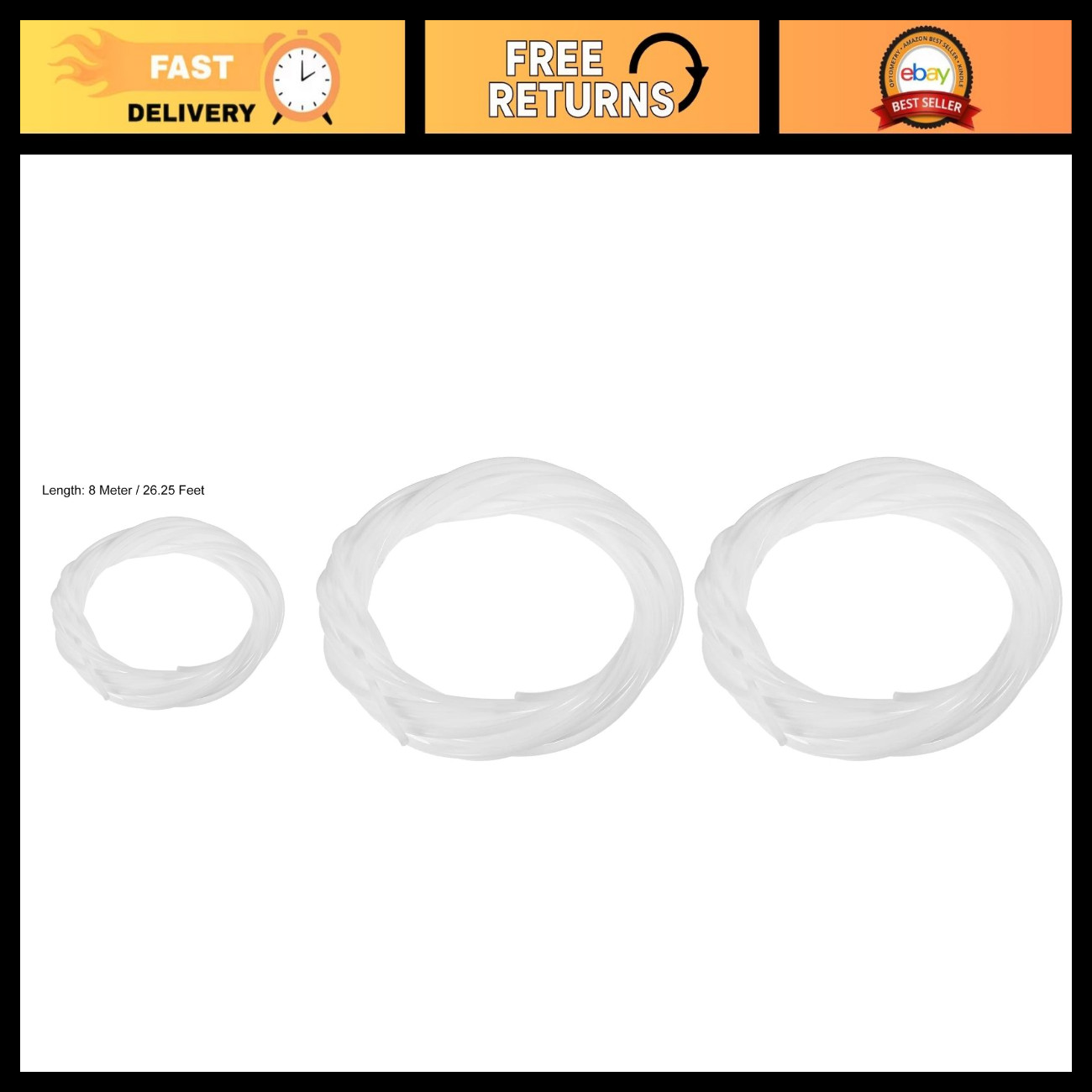 PTFE Tube 26Ft - 2mm ID x 4mm OD for 1.75mm Filament 3D Printer White (2 Pack)