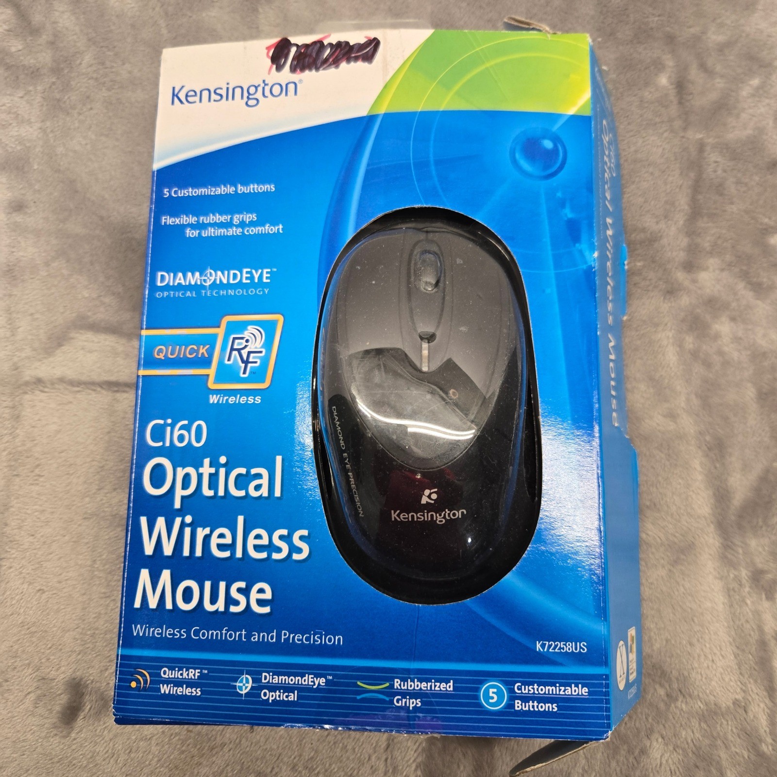 Kensington Ci60 Optical Wireless Mouse Black 5-Button DiamondEye K72258US