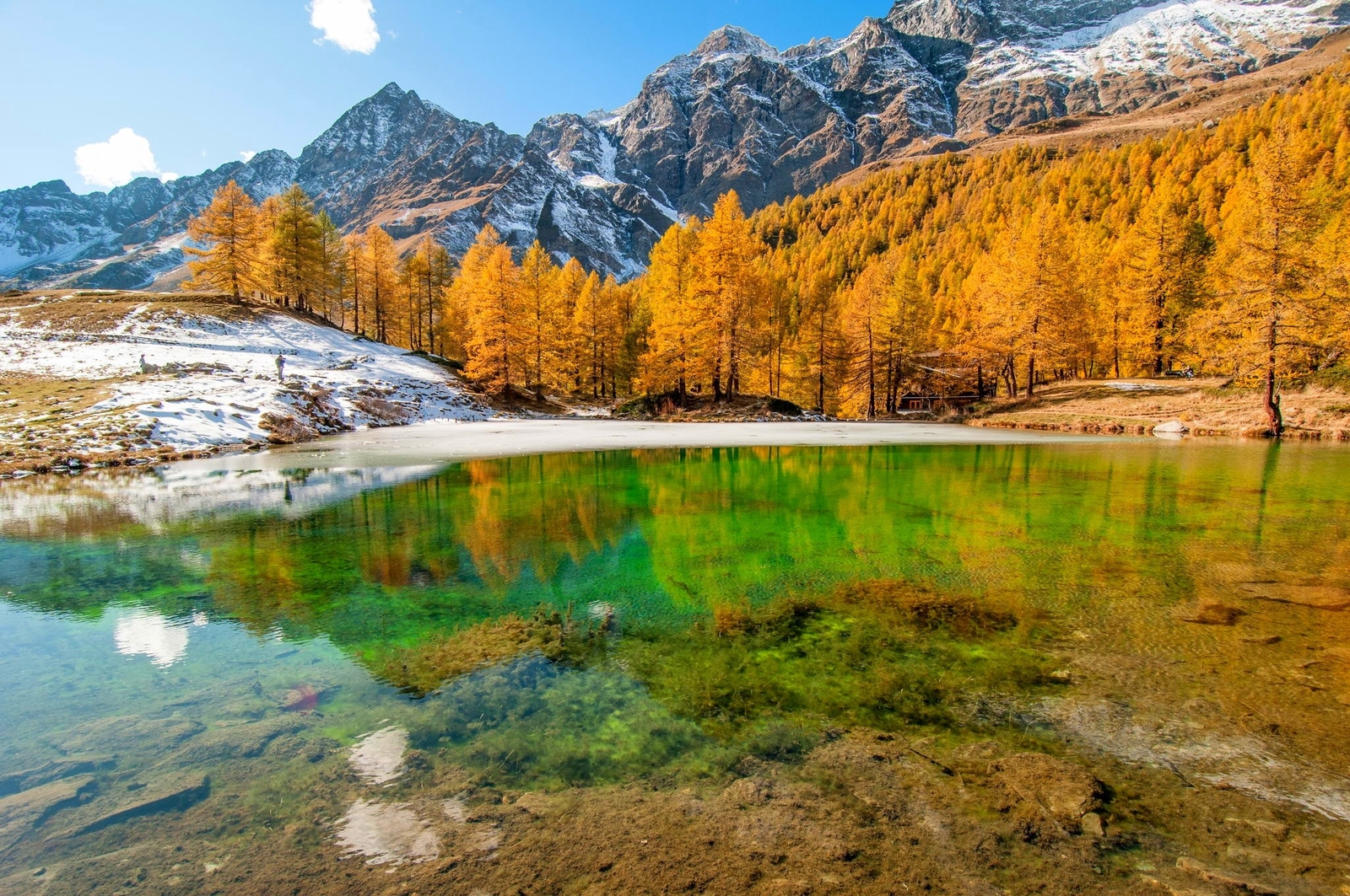 Landscape nature lake mountains forest fall italy snow Custom Gaming Mat Desk