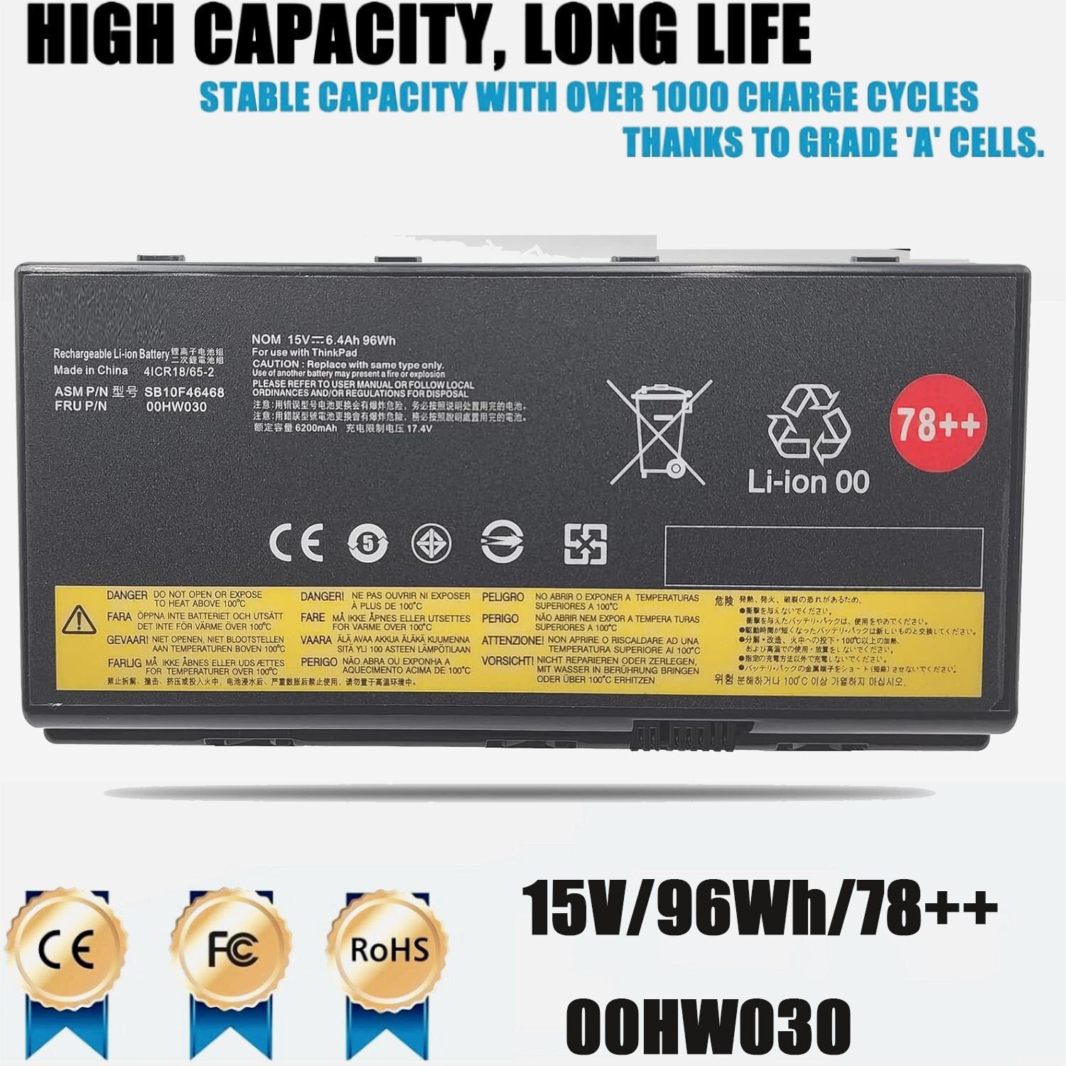 ✅78++ 00HW030 BATTERY FOR Lenovo ThinkPad P70 P71 Series 01AV451 SB10F46468 96Wh