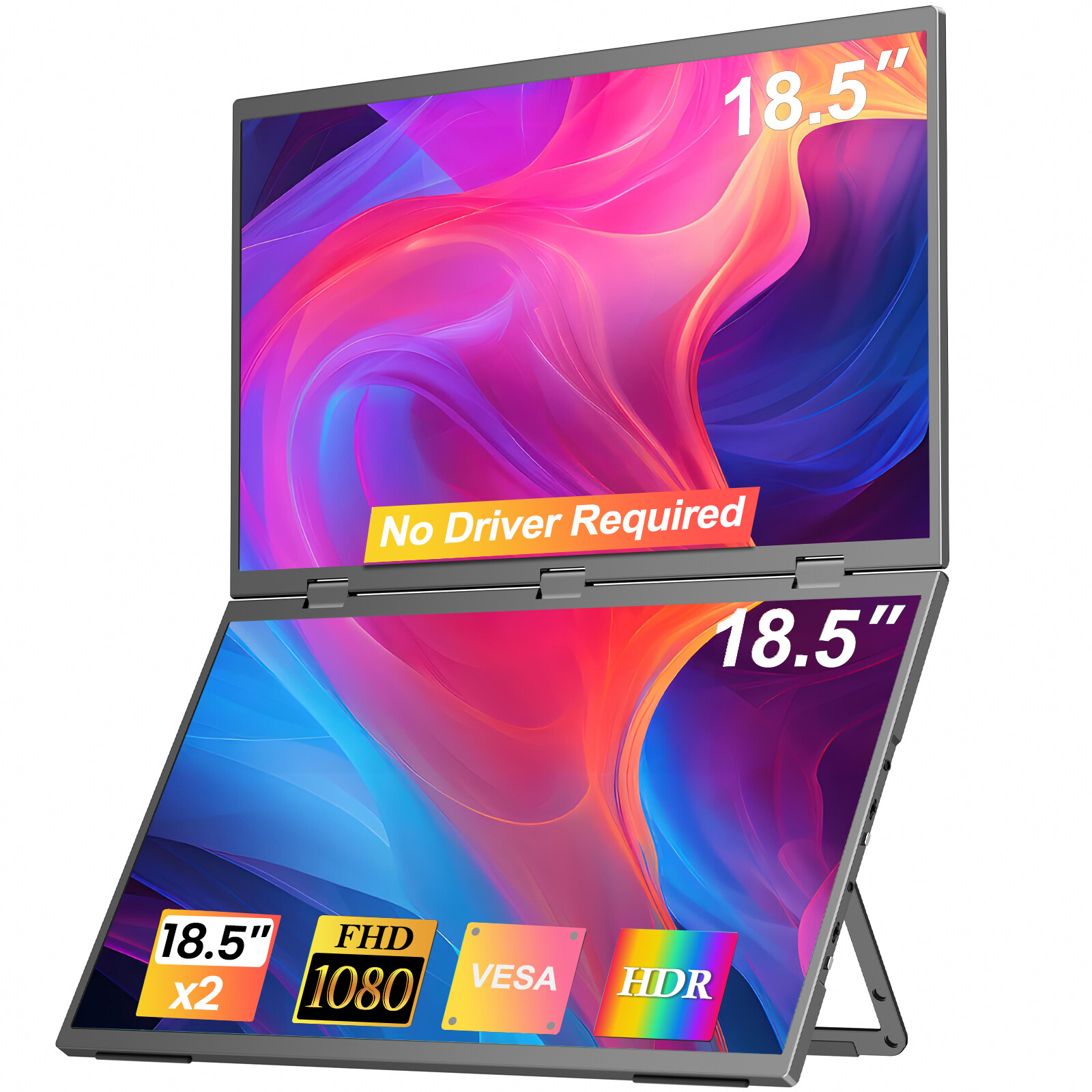 Dual Portable Monitor for Laptop Screen 18.5" FHD Extender Monitor Fold Monitor