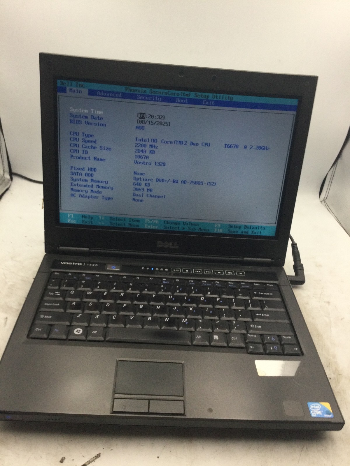 DELL VOSTRO 1320 - BOOTS TO BIOS - INTEL CORE 2 DUO - 4GB RAM - 13" - READ - BB