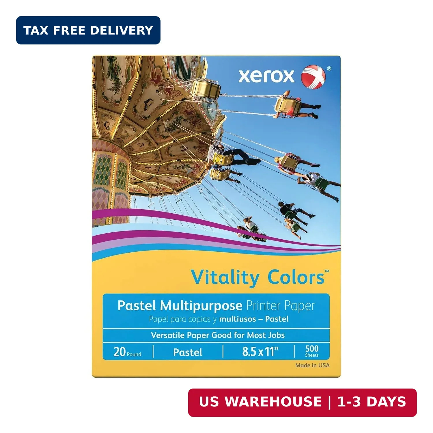 Xerox Multipurpose Pastel Colored Paper, 20-lb, Letter, Gold, 500 Sheets/Ream