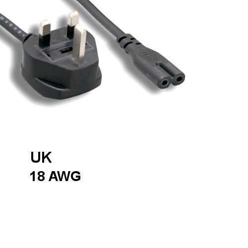 KNTK 6ft Power Cord IEC-60320 C7 to UK BS 1363 Fused 18 AWG Non-Polarized Cable