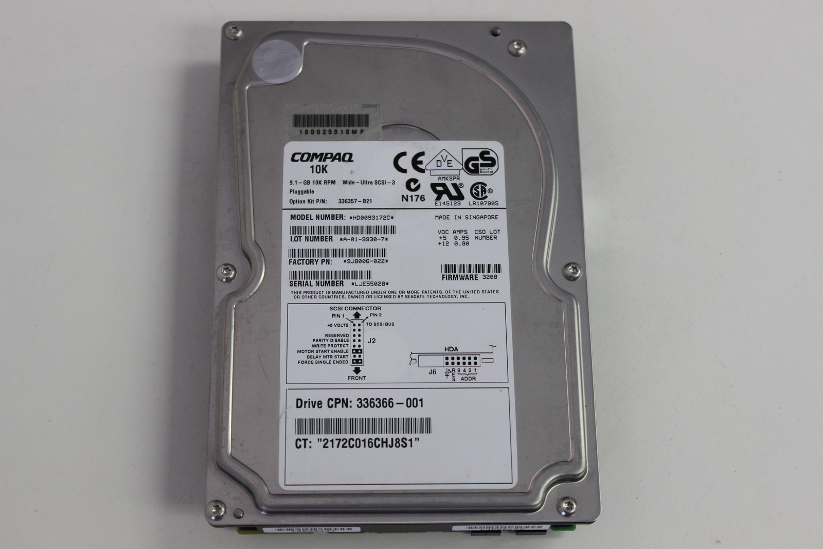 COMPAQ 336366-001 9.1GB 3.5 10K WIDE ULTRA SCSI 3 80 PIN HARD DRIVE 336357-B21