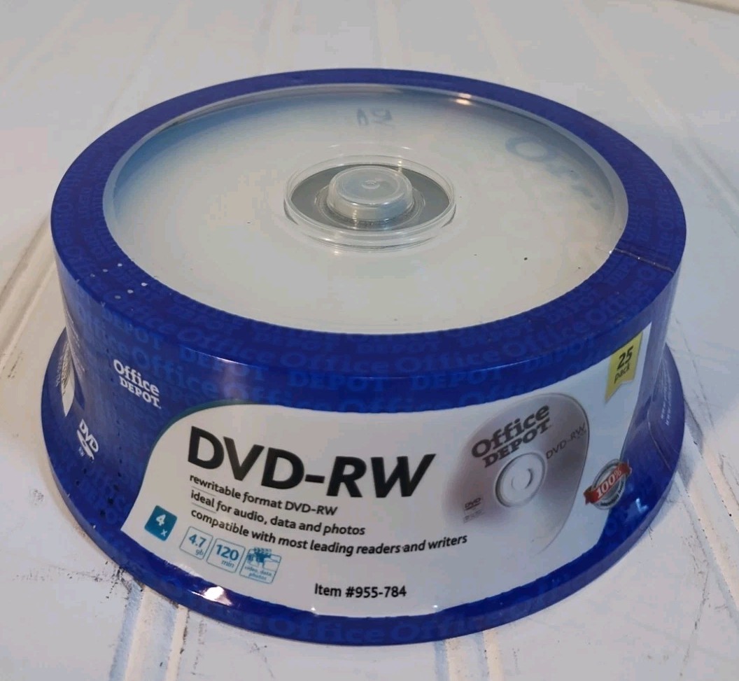 New Office Depot DVD+RW Blank  25 Pack Discs Sealed NEW -  4.7 GB * 120 min ✅✅