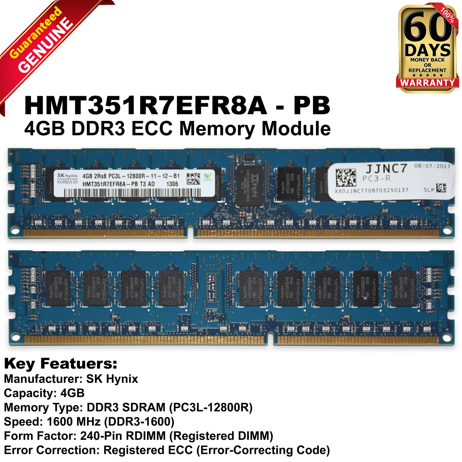 SK Hynix 64GB 16x4GB 1600MHz PC3L-12800R 2Rx8 Server Memory RAM HMT351R7EFR8A-PB