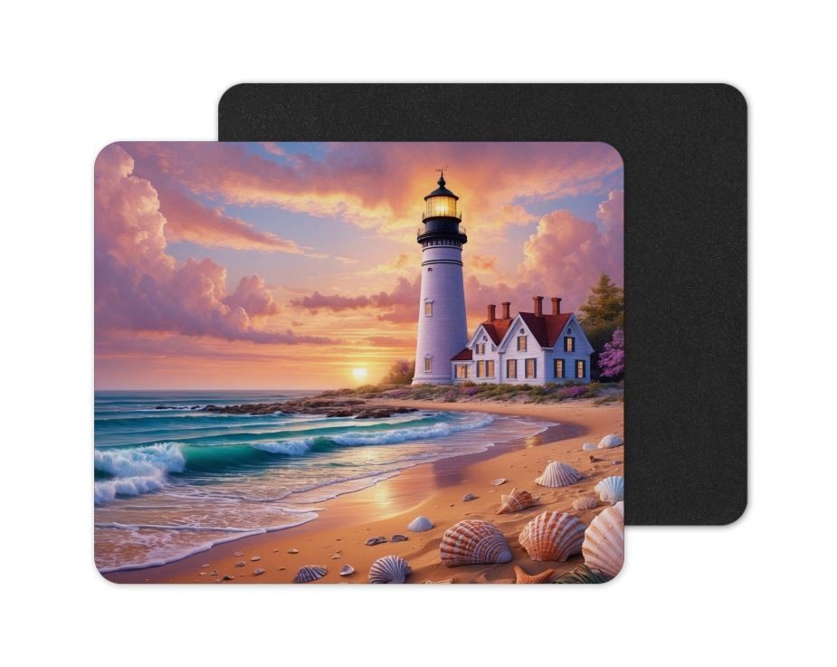 Light House On The Beach Mouse Pad, Computer Mouse Pad, Sunset Light House Mouse