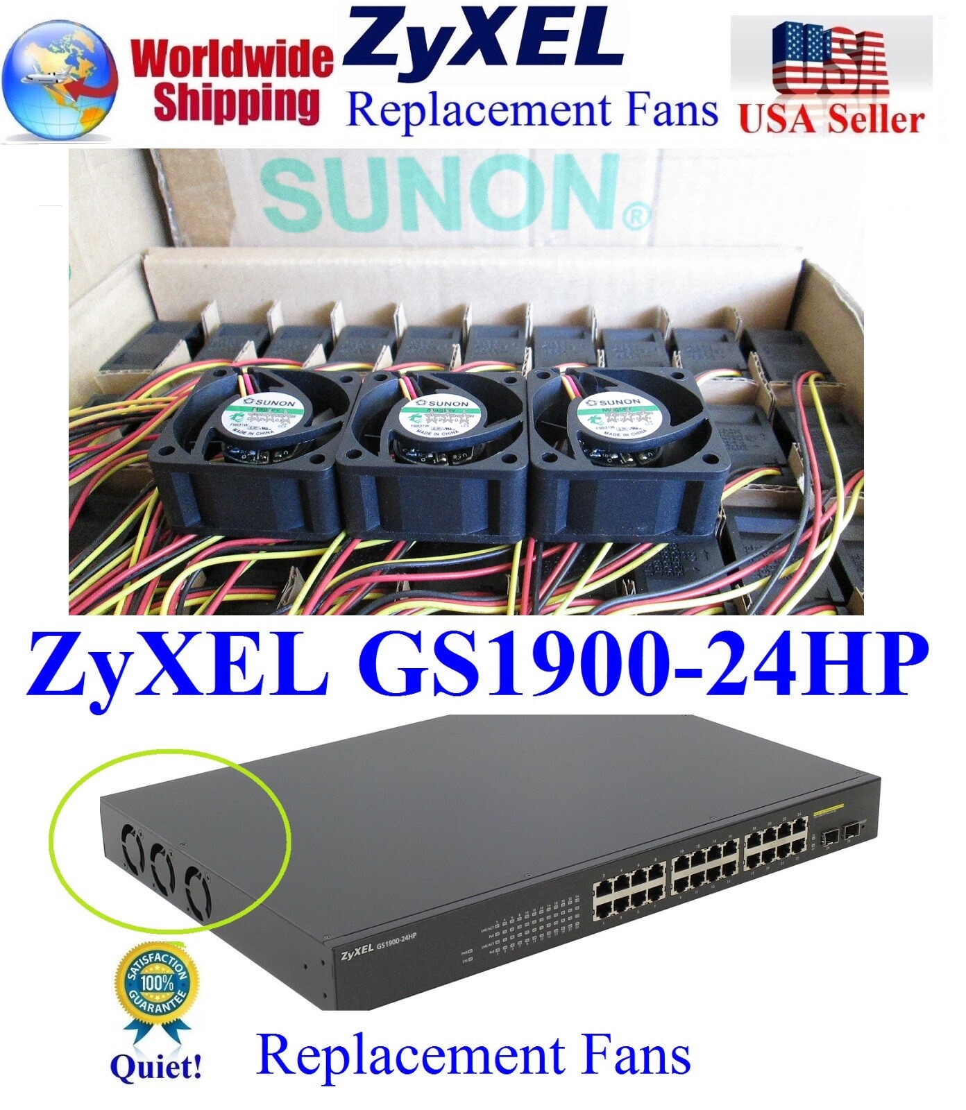 Lot 3x Quiet Version Fans for ZyXEL GS1900-24HP Low Noise Best HomeNetwork