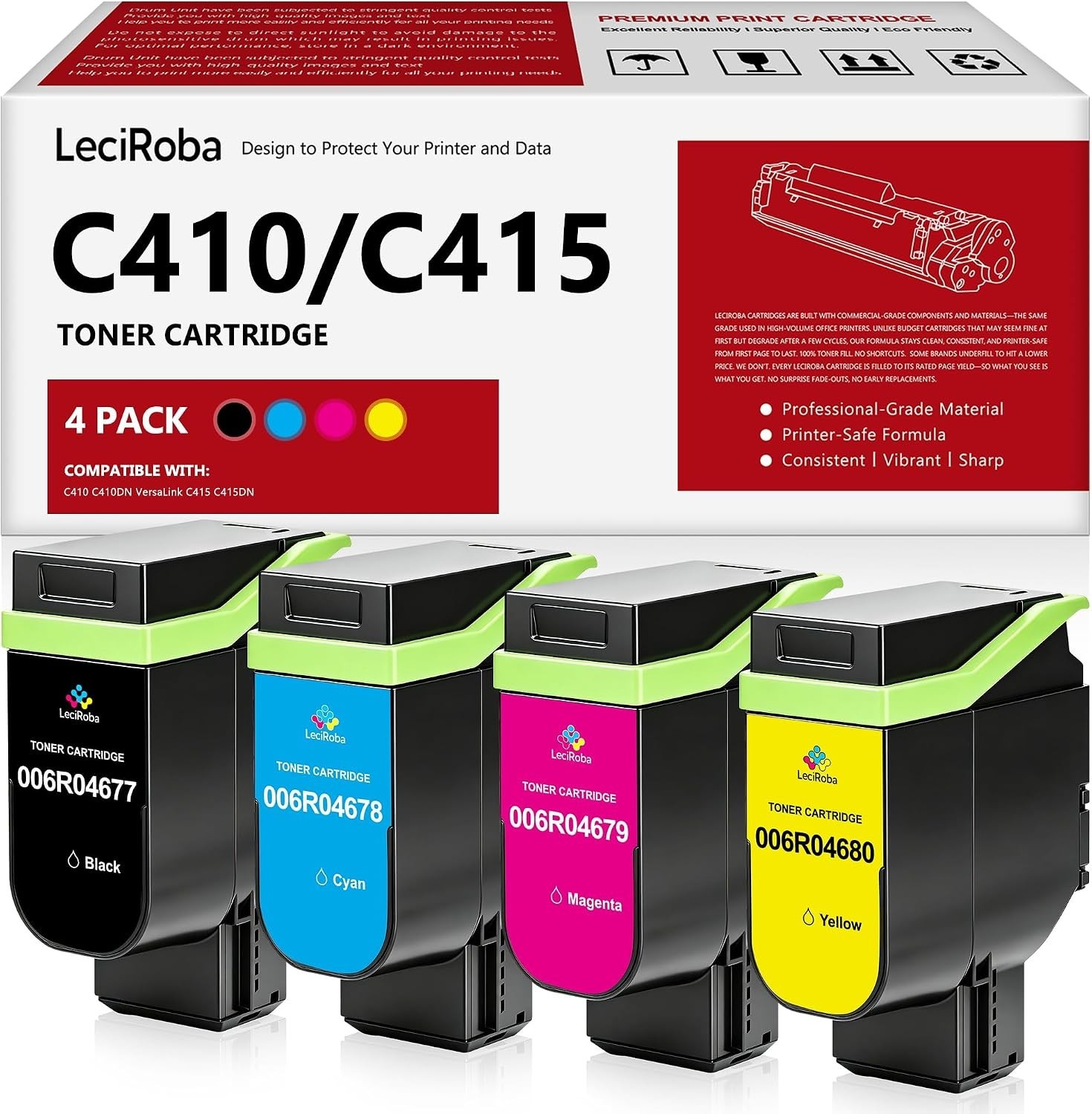 C410 C415 Toner 4-Pack for Xerox 006R04677 006R04678 006R04679 006R04680
