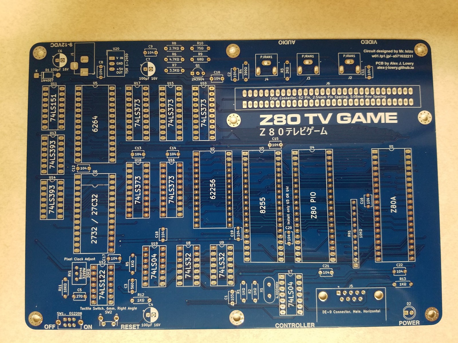 Z80 TV Game by Alex J Lowry, DIY Project, PCB Only, US Seller