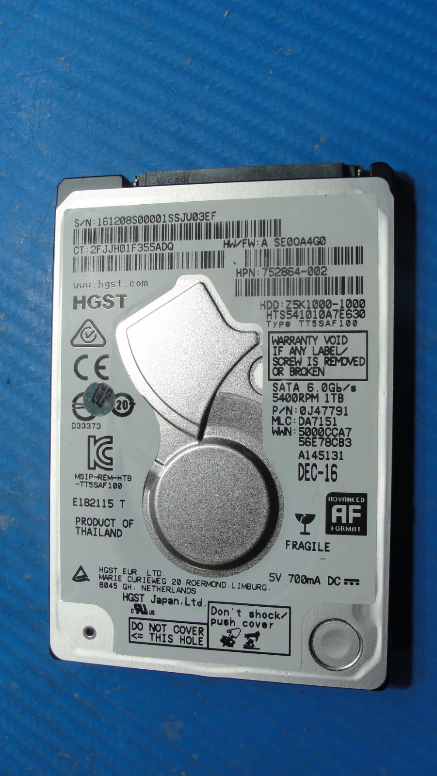 HP 15-as133cl HGST 1TB 2.5" SATA HDD Hard Drive Z5K1000-1000 HTS541010A7E630