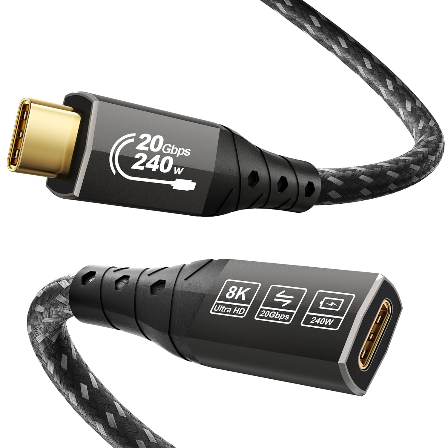 8K USB C Extension 6.6FT (USB C Extender 20Gbps Data Transfer, Charging