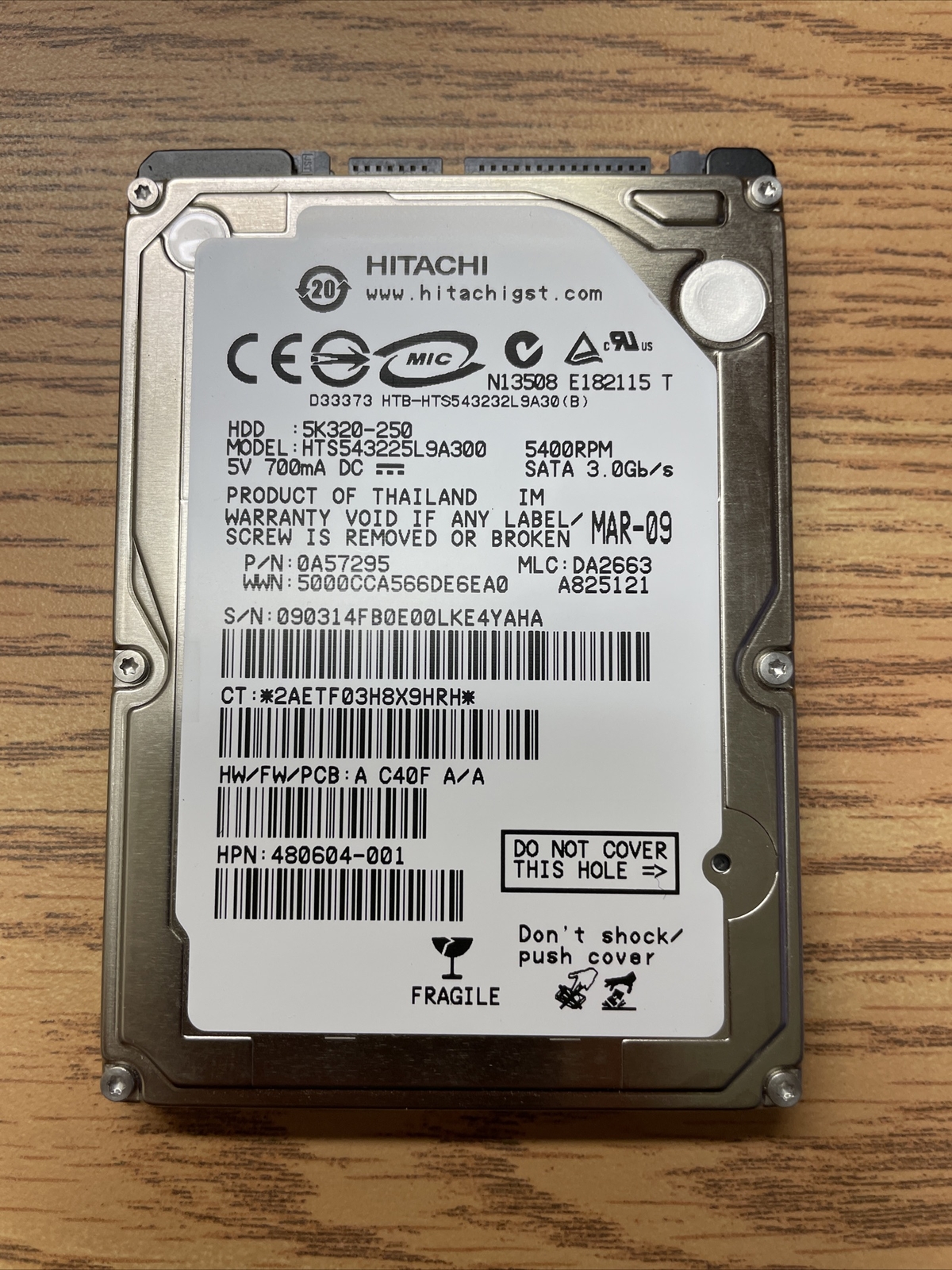 Hitachi 250GB HTS543225L9A300 5400RPM SATA 2.5" Laptop HDD