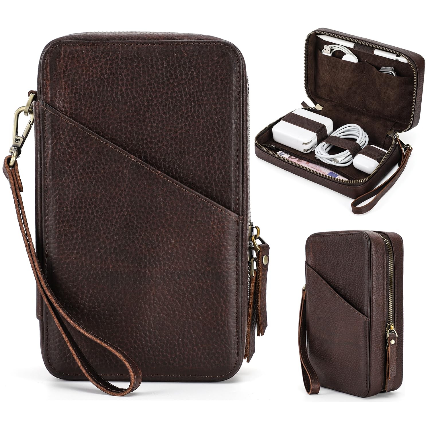 Electronic Organizer Case Tech Kit, Top Grain Leather Handmade, Portable Comp...