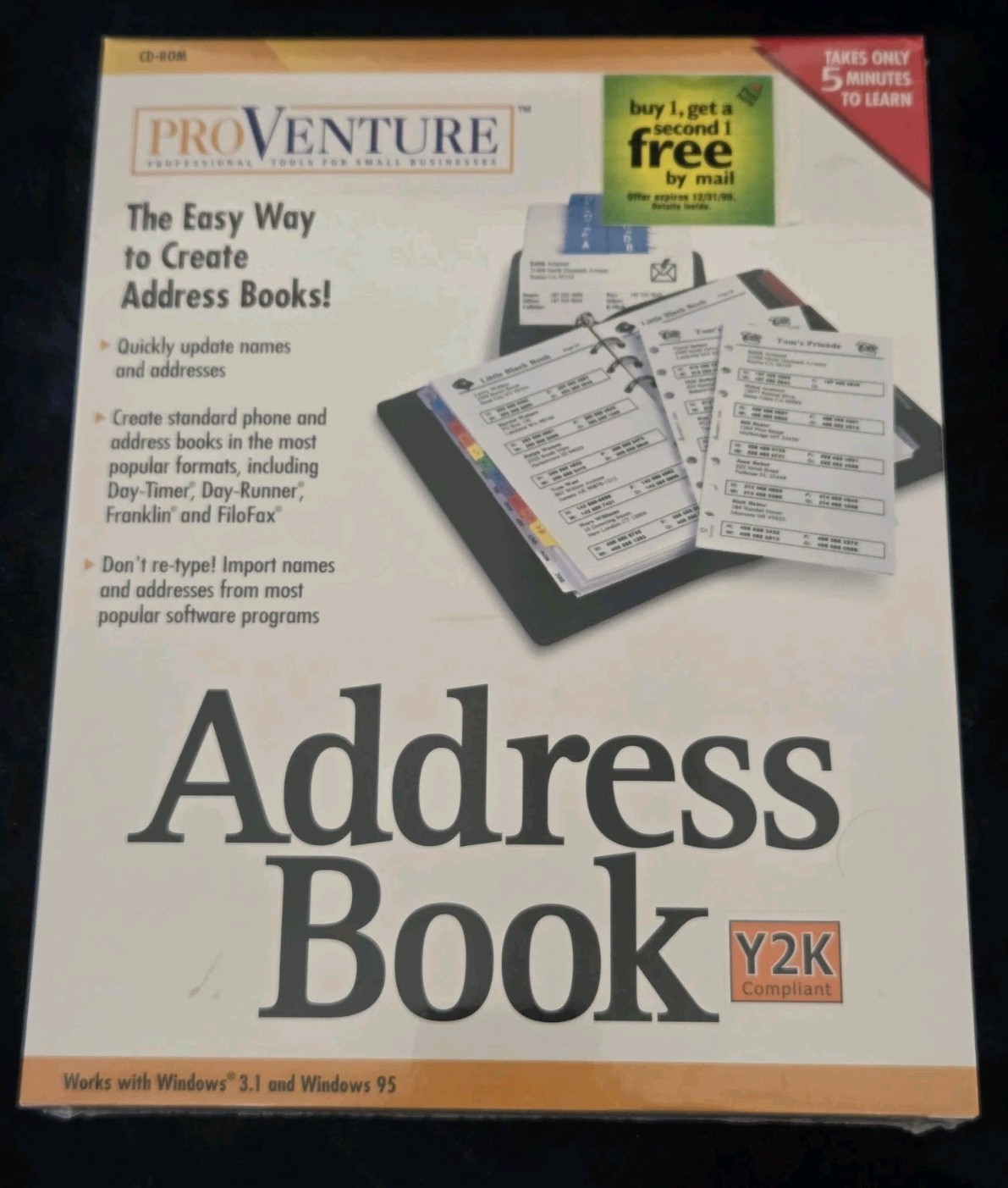 Vintage Pro Venture Address Book Software Package CD-ROM Win 3.1 & 95 NEW 1998