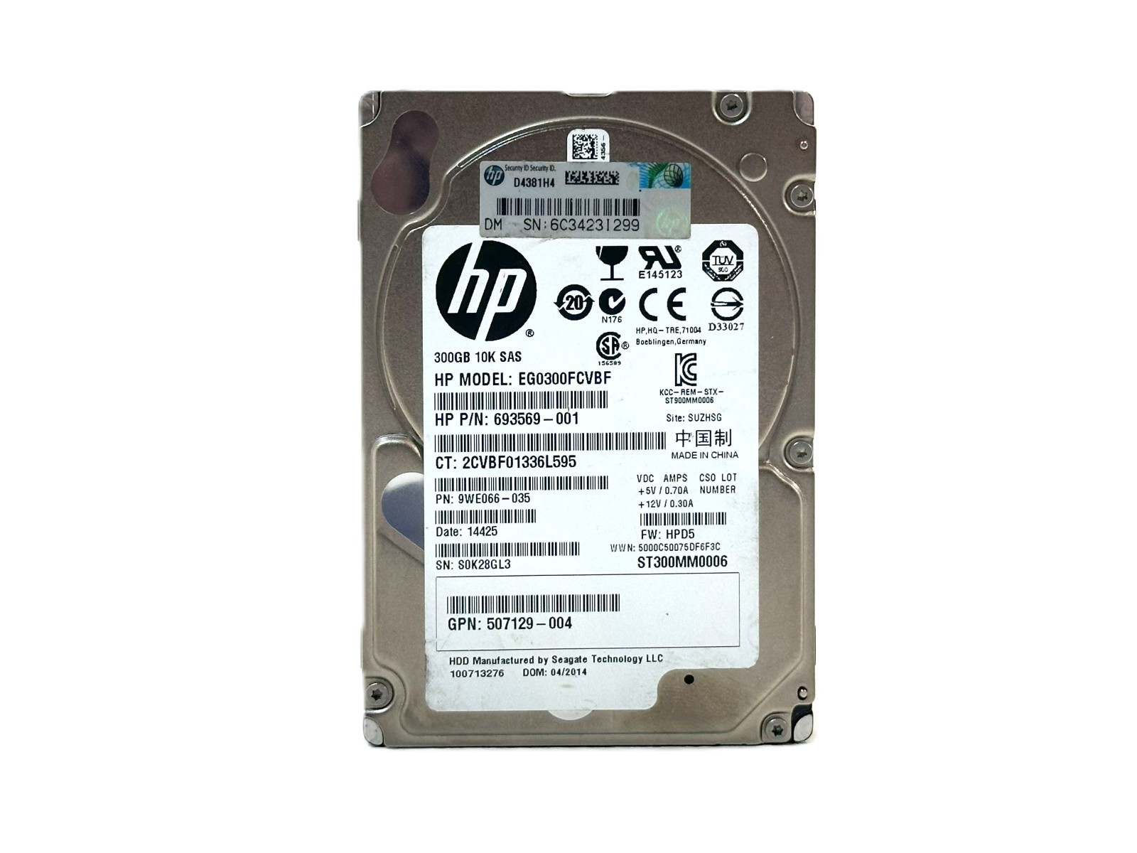 HP EG0300FCVBF 300GB 2.5" 6Gb/s 10K RPM SAS Server Drive P/N: 693569-001 Tested