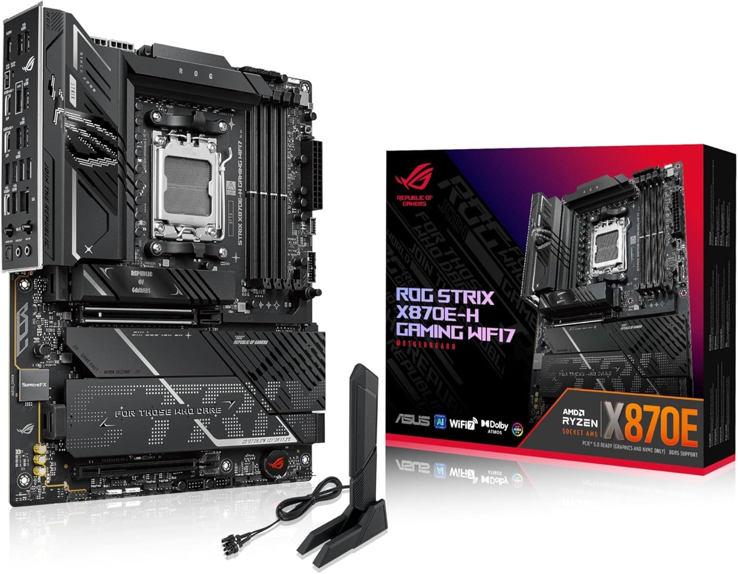 ASUS ROG STRIX X870E-H GAMING WIFI7 with 16+2+1 power stages, DDR5, WiFi 7