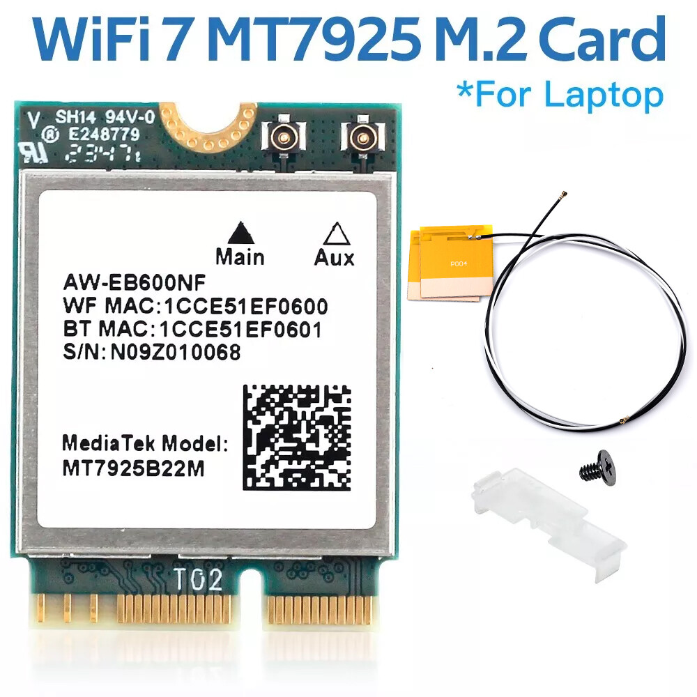 MediaTek MT7925 WiFi 7 M.2 NGFF Tri-band BT5.3 Laptop WiFi Card with Antennas PC