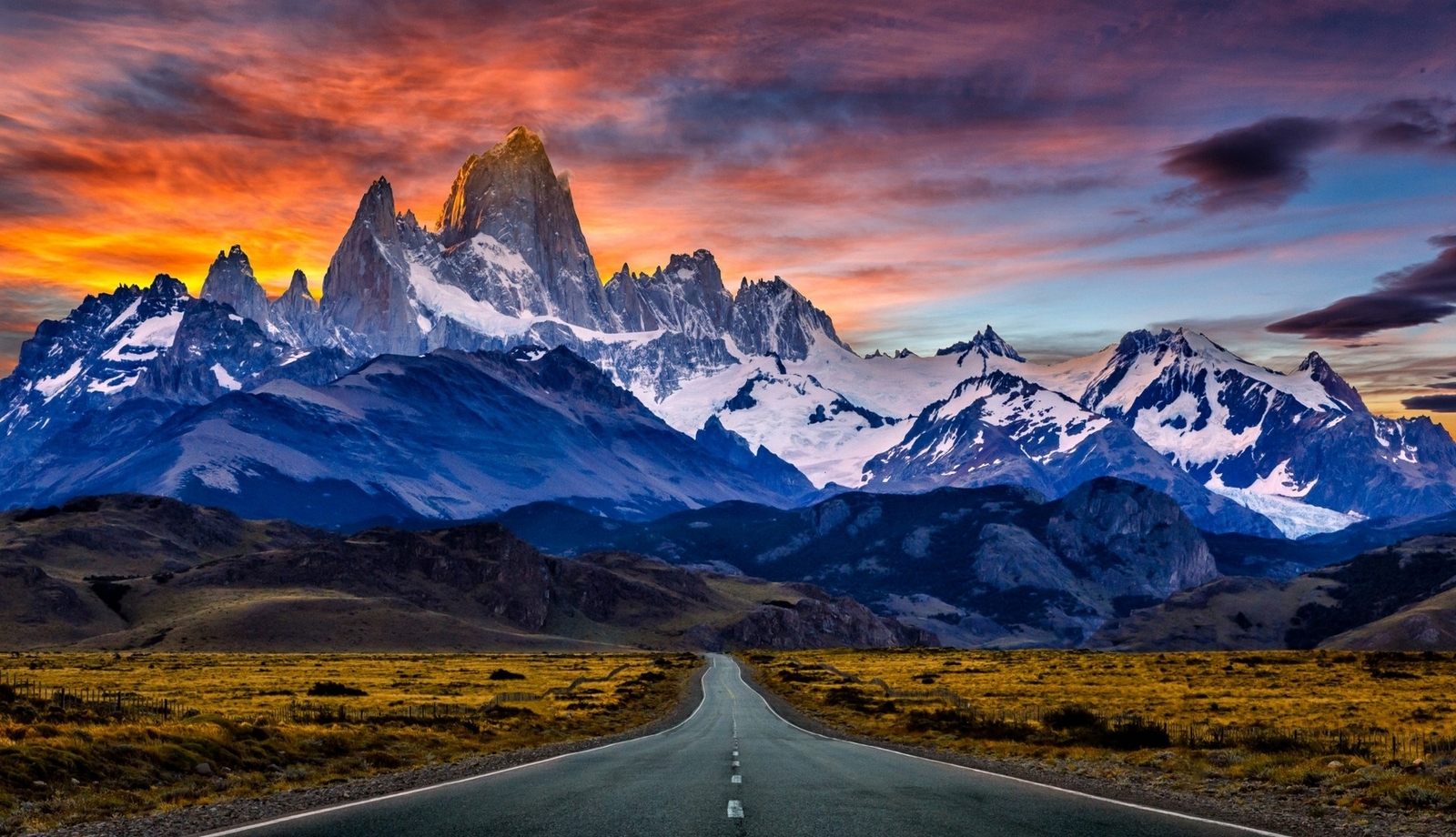 Landscape nature road mountains sunset snowy peak Custom Gaming Mat Desk