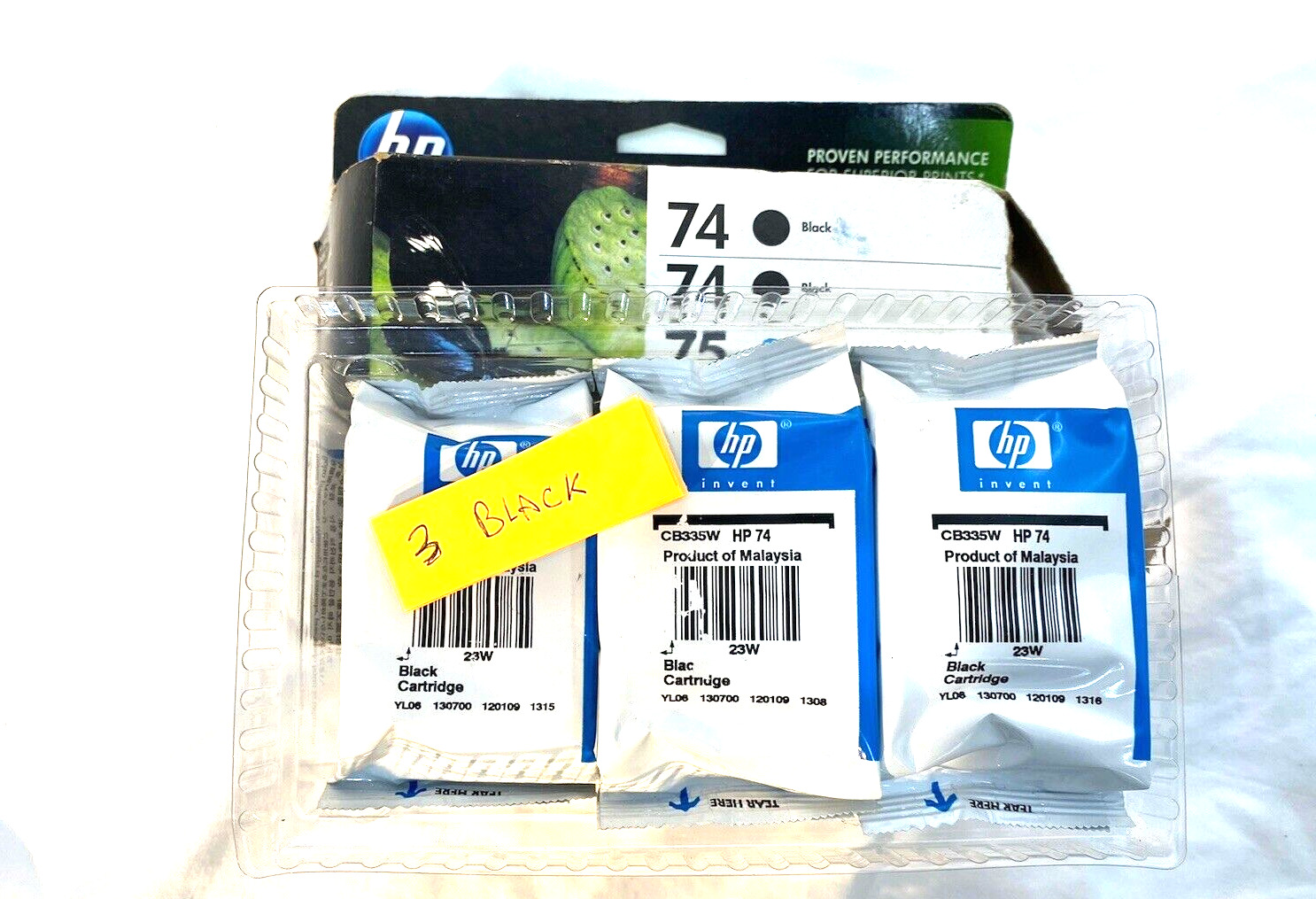 x3 HP 74 Original (CB335W) 3 New Black Ink Cartridges - OEM Expired 2014 3 Lot