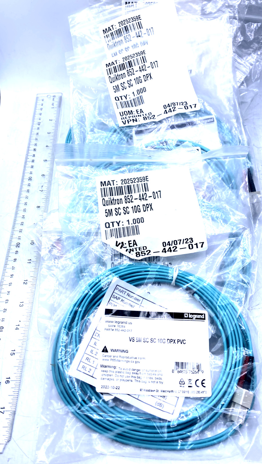 Legrand Quiktron Lot of 10 Fiber Optic Cable VS 5M SC SC 10G DPX PVC 852-442-017