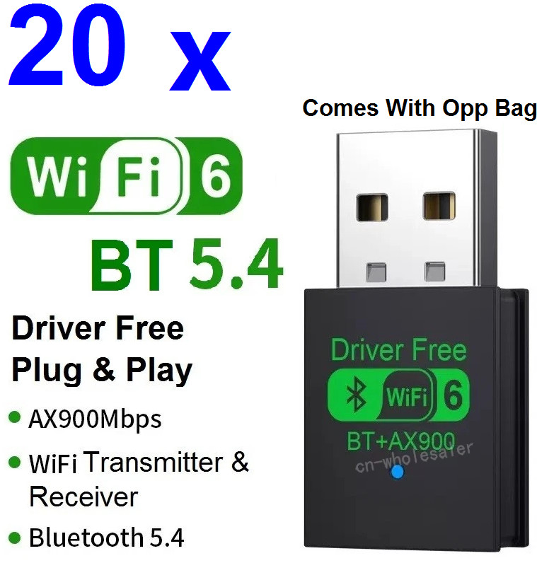 LOT 20 x 2in1 AX900 900Mbps Mini USB WiFi 6 Wireless Adapters + Bluetooth 5.4