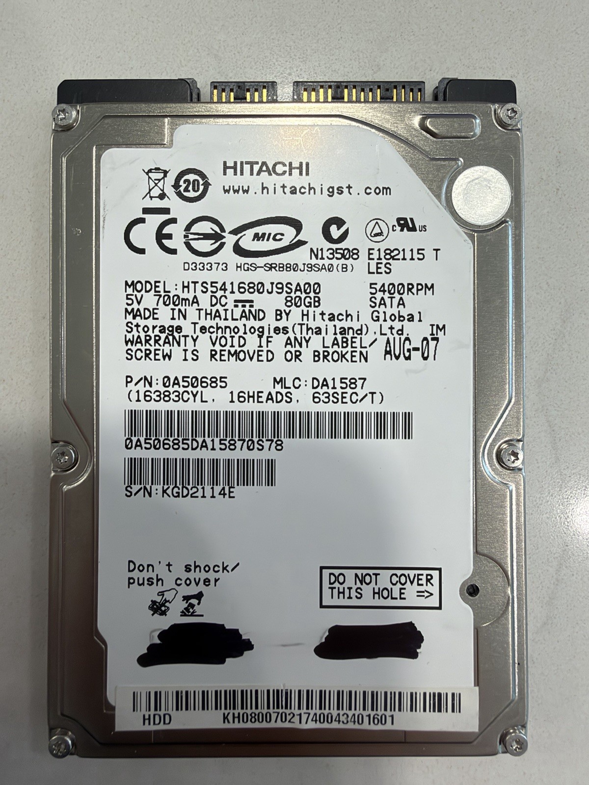 Hitachi Travelstar HTS541680J9SA00 – 80GB 2.5" SATA Laptop Hard Drive