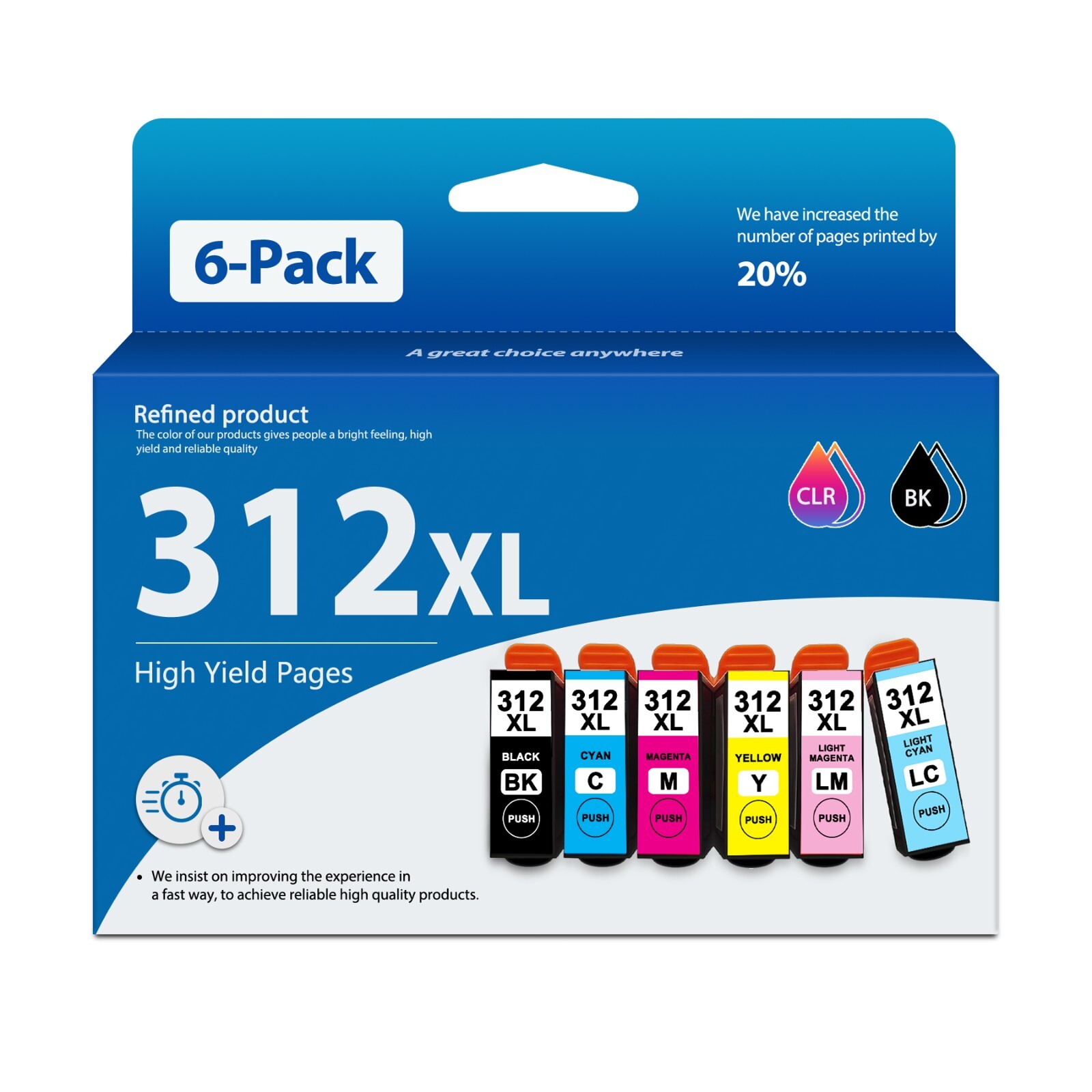 312XL Compatible Ink Cartridge 6PK 6 Color With Chip for XP-8500 XP-8600 XP-8700