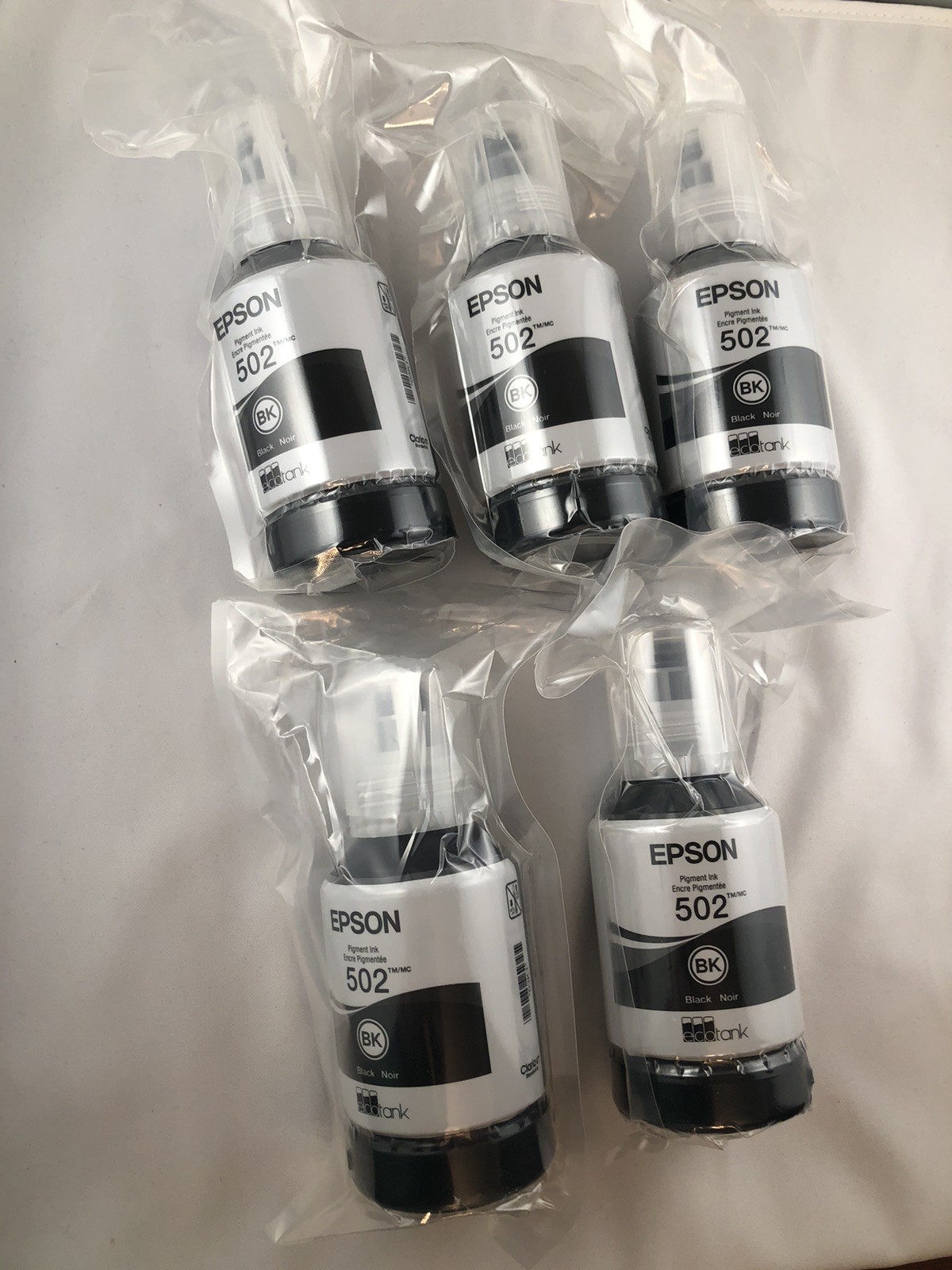 5 NOS GENUINE EPSON ECOTANK 502 BLACK INK TANKS EXPIRES 2029/2030 NEW SEALED