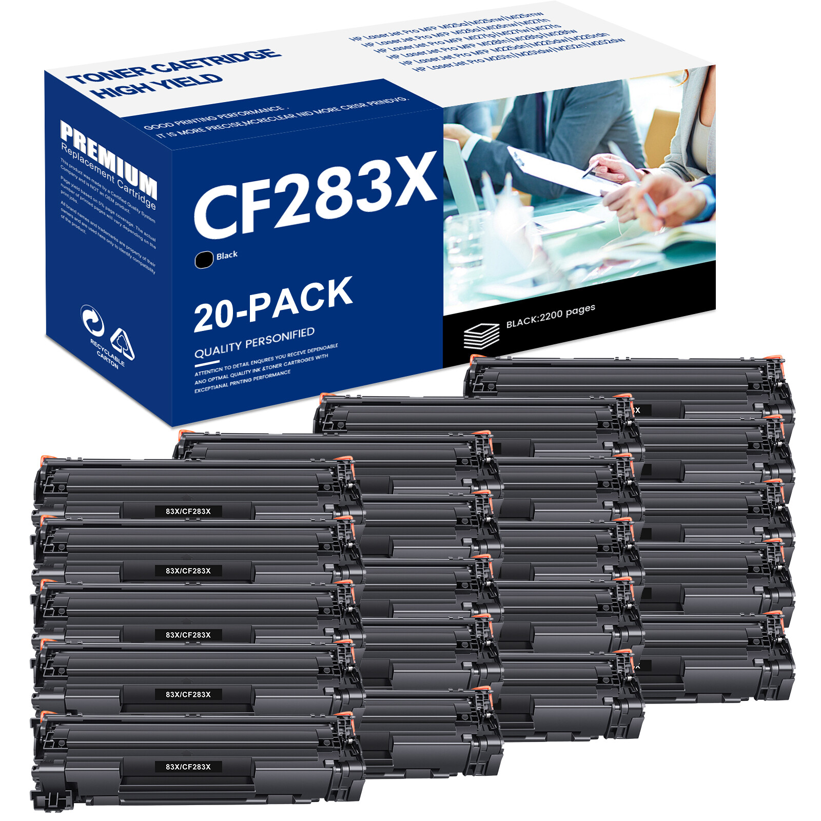 20PK CF283X Toner Cartridge Fits for HP 83X LaserJet Pro M201 M201dw M225dw MFP
